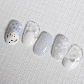 [Winter] Melting Snowman Handmade Nail Tips - Almond Midi / [겨울] 눈사람 녹는중 수제네일팁 - 아몬드미디