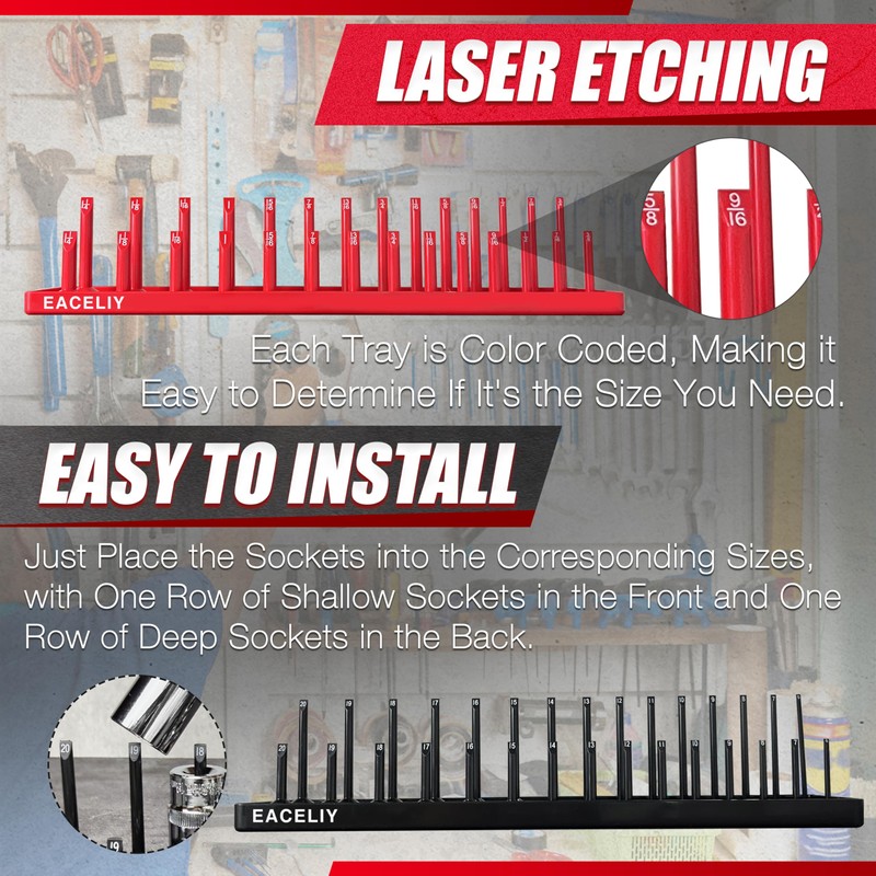 8Pcs Magnetic Socket Organizer Set, 1/2", 1/4" and 3/8" SAE