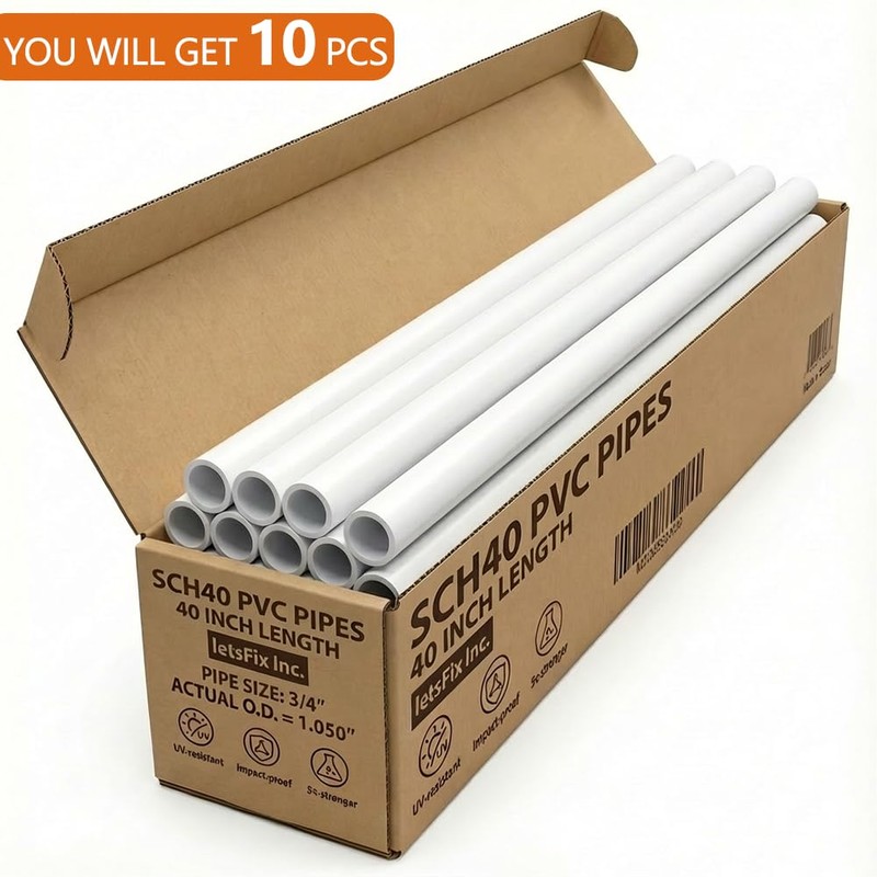 3/4 Inch PVC Pipe, 10-Pack (40 Inch Length), Furniture Grade