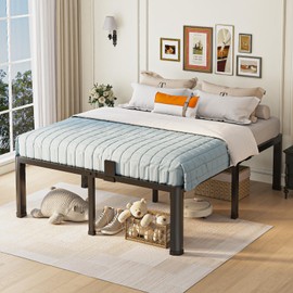 Yitong Angel 18 inch Full Size Bed Frame with Round Corner Legs Mattress Slide Stopper,3500 lbs Heavy Duty Metal Platform,Steel Slat Support,No Box Spring Needed,Easy Assembly,Noise Free