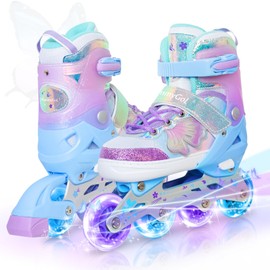 MammyGol Inline Skates for Girls Kids, 4 Size Adjustable Butterfly Roller Skates with Vibrant Colors Flashing Wheels, Skates Indoor Outdoor for Beginners Women Lady