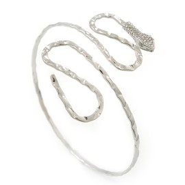 Avalaya Egyptian Style Hammered Snake Upper Arm, Armlet Bracelet In Silver Plating - Adjustable