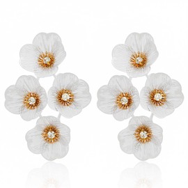 Aksod Flower Earrings Pink Hollow Out Floral Earrings Dangle Trendy Metallic Flower Earring for Women (White)