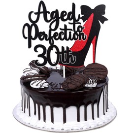 30 Aged To Perfection 30th Birthday Cake Topper - Happy 30 Birthday Glitter Red Heel Cake Topper - 30th Cake Topper for Women Birthday Party Decoration