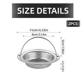 PSOWQ Sink Strainer with Handle (11 x 8 x 2 cm), Stainless Steel Drain Strainer Kitchen Sink, Sink Strainer Anti-Clogging Protection Kitchen Drain Sink Pack of 2