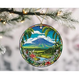 Hawai'i Volcanoes National Park Ornament, Stained Glass Look Ornament, National Parks Christmas Ornament, Keepsake Ornament, Travel Souvenirs, Christmas Ornament Ceramic Gift Printed on Both Sides