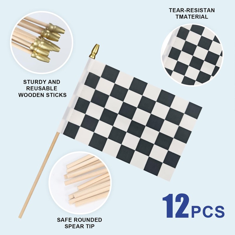 HSQCEZ 12Pcs Small Checkered Black and White Racing Flags on