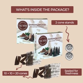 Sandalwood Incense Cones - Total 20 Cone Incense - Dual Pack of 10 Insence Cones - Incense Cones Scented - Cone Incense Scents - Insense Cones - Incent Cone