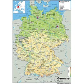 Germany Physical Map - 16.5 x 23.3 inches - Paper Laminated