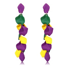 Acrylic Rose Petal Earrings For Women Bohemia Resin Long Tiered Flower Drop Dangle Earrings Statement Exaggerated Floral Tassel Earrings (Mardi Gras)
