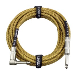 GLS Audio (5) GLS Audio 15 ft Instrument Cable, Yellow/Brown Tweed Cloth 1/4" to 1/4" NIP