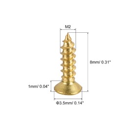 sourcing map Brass Wood Screws, M2x8mm Phillips Flat Head Self Tapping Connector for Door, Cabinet, Wooden Furniture 25Pcs