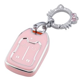 Pangpai Pink Key Fob Cover for Chevy GMC, Soft TPU Key Case Protection with Bling Keychain Fit for Silverado GMC Sierra 1500 2500HD 3500HD Terrain Acadia 5 Buttons