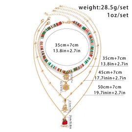 Gold Layered Christmas Necklace Boho Xmas Jingle Bell Christmas Tree Gold Snowflake Present Pendant Necklace Colorful Beaded Choker Chain Winter Holiday Neckalce Jewelry for Women (gold)