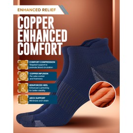 Doctor's Select Copper Ankle Compression Socks for Women and Men - 4 Pairs | Copper Socks for Women | Compression Socks for Plantar Fasciitis | Arch Support Socks for Women | Black, Aqua,Blu/Nvy