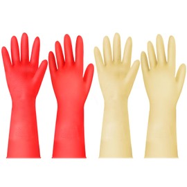 Yunaeduo Rubber Cleaning Gloves for Dishwashing - 6 Pairs Kitchen Gloves for Washing Dishes, Reusable Household Gloves for Bathroom, Gardening (Medium, Red & Yellow, 3 Pairs of Each Color)