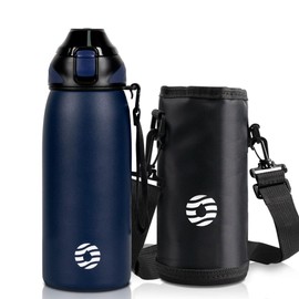 FJbottle Water Bottle, 20.3 fl oz (600 ml), Vacuum Insulated, Includes Strap, One-Touch, Thermal, Cold, Easy to Wash, Wide Mouth, Stainless Steel Bottle, Water Bottle Cover, Includes Cleaning Sponge