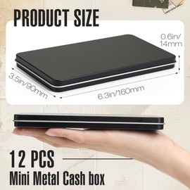 Reallnaive 12 Pcs Mini Metal Cash Box with Lid Black Single Row Currency Tray Small Money Box Holder Rectangular Money Saving Organizer Dollar Bill Storage Tin Box for Cash Coin Jewelry Stamps