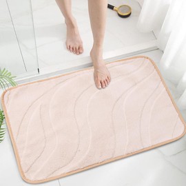 Inlume Bath Mat 30x20 Ultra Absorbent Non-Slip Microfiber Quick Dry Machine Washable for Bathroom Floor Tub Shower Water Wave Pattern White