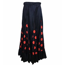 La Señorita Spanish Flamenco dance skirt Children black red dots (Size 10-7/8 years)