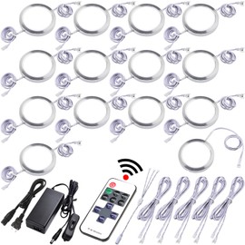 Lvyinyin Under Cabinet Lighting Kit, Curio Display Case Lighting, Dimmable Wireless RF Remote Control, Linkable Wired LED Puck Lights, AC120V to DC12V, Hardwired or Wall Plug, Daylight, 14 Lights