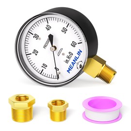 MEANLIN MEASURE 0-60 in H2O Diaphragm Type Capsule Low Pressure Gauge 1/4" NPT 2-1/4" FACE DIAL Adjustable Water Column Gauge, with 1/4" x 1/2" NPT and 1/4" x 3/8" NPT Hex Bushing, Lower Mount