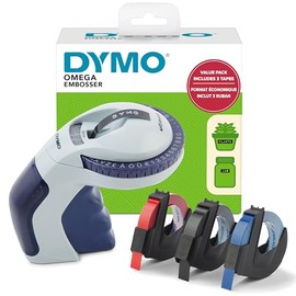 Dymo - Fabricante de Etiquetas en Relieve con 3 Cintas de Etiquetas | Kit de Inicio de Fabricante de Etiquetas Omega | Diseño pequeño y ergonómico con