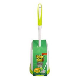 Pine-Sol - cepillo para polvo limpiador para inodoros con soporte, varilla de limpieza resistente con depurador debajo del borde, mango antideslizante, carrito de almacenamiento, suministros de baño