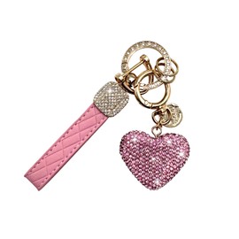 XiuXiuPi Car Keychain for Women Cute with Rhinestone Heart Shape –Wristlet Bling Girl Key Chain for Car Keys, Purse Charms (pink)