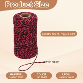 PATIKIL 2mm x 109 Yard Cotton Butcher Twine, Cotton Bakers Twine String Rope Cord for Gift Wrapping Arts Crafts Party Decorations Gardening, Red Black