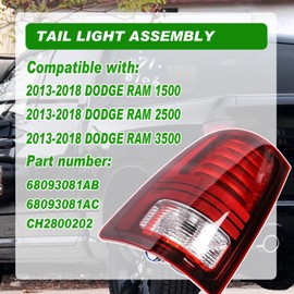 Lochnchn LED Tail Lights Compatible With 2013-2018 Dodge Ram 1500 2500 3500 Driver and Passenger Side Taillights Replace 68093081AB, 68093081AC, CH2800202