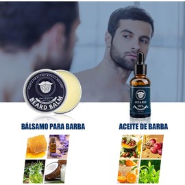 Kit Barba para Hombre, Kit Cuidado Barba Hombre Completo 7 en 1, con Aceite Barba, Balm, Cepillo, Peine, Tijera, Capucha de Barba, Balsamo Barba, Regalo Navidad para Papa, Novio