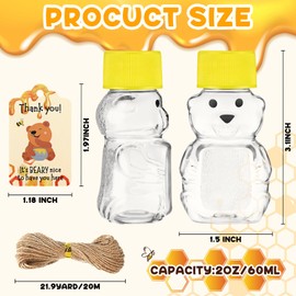 Patelai 200 Pcs 2 oz Plastic Honey Bear Bottle Bear Shape Clear Honey Containers Empty Honey Dispenser with Yellow Lid Honey Jars Honey Bear Cup for Storing and Dispensing Baby Shower Holiday Gifts