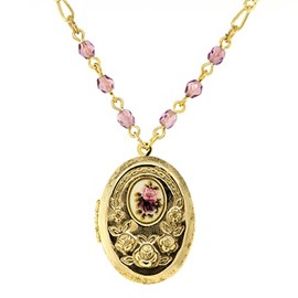 1928 Jewelry Manor House Floral Stone & Purple Crystal Drop Earrings, Romantic Roses Vintage Victorian Inspired Aesthetic, Rose Gold Tone, Made In USA