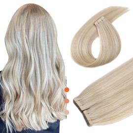 XDhair Tape Extensions Real Hair Ash Blonde Highlight Bleached Blonde 20 Pieces 50 g 45 cm Tape in Extensions Real Hair Silky Straight Remy Tape Hair Extensions (#18P/613-18)