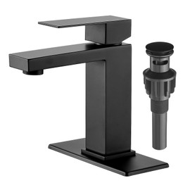 VOTON Bathroom Faucet Matte Black, Modern Single Handle Bathroom Faucets for 1 or 3 Hole Bathroom Sink Faucet Mixer Tap Washbasin Faucet with Deck, Pop-up Drain and Supply Hoses