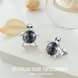 Turtle Earrings 925 Sterling Silver Sea Turtle Stud Earrings for Girls Moonstone / Balcony / Onyx / Fish Scale / Opal Stud Earrings Sea Turtle Jewellery Gifts for Women Children, Sterling Silver, Opal