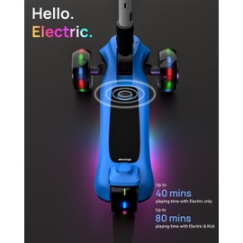 Elecorange Kid Scooter Electric Ages 4-9, Light Up 3 Wheels, Ride On Toys for Kid 4-8, 3 Wheel Electric Scooters for Kids, KickScooter for Children 5-7, Christmas Birthday Gift for Kids, Black, White