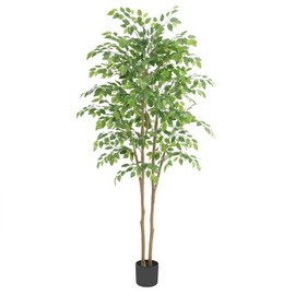 Nafresh Tall Ficus Tree Artificial，6ft(72in) Faux Ficus Tree with Realistic Smooth and Shiny Leaves， Fake Trees Indoor Outdoor for Home Office Living Room Bedroom Foyer Porch Decor.