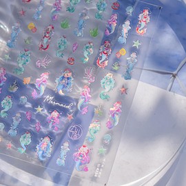 Ocean Nail Stickers Decal 5D Embossed Cartoon Fish Starfish Gel Nail Designs Laser Nail Stickers for Women Self-Adhesive Nail Art Supplies