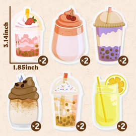 12 Pcs Bubble Tea Sticky Notes Summer Boba Milk Tea Coffee Self-Stick Adhesive Writing Memo Pads Notepads School Office Stationery Supplies Gifts for Drinks Lovers Students Teachers, 360 Sheets