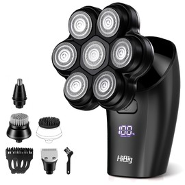 HiBig Head Shavers for Bald Men - 7D Arc Electric Razor with Magnetic Detachable Head, Waterproof Wet Dry 5-in-1 Electric Shaving & Grooming Kit, LED Display Head & Body Hair Shaver, Black