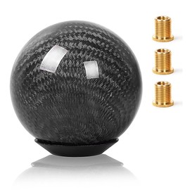 Real Carbon Fiber Shift Knob Gear Shifter Knobs with 3 Adapters Round Ball for Most Manual Car Universal Gear Shift Knob (Black)