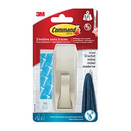 Command WMR03BN Chrome Square Waterproof Metal Hooks L, Maximum Load up to 2.3 kg - 1 Hook and 2 Strips