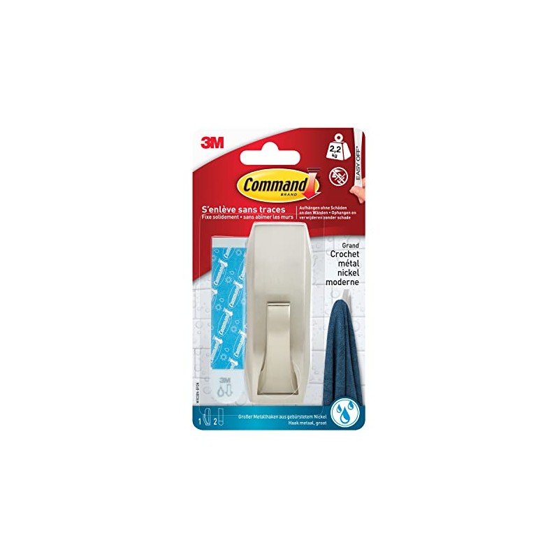 Command WMR03BN Chrome Square Waterproof Metal Hooks L, Maximum Load