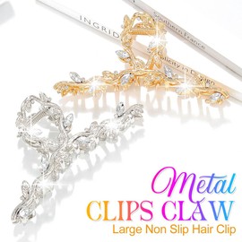 Zoestar Rhinestone Claw Clips Gold Leaf Hair Clips Medium Metal Hair Claw Fancy Hair Accessories for Women and Girls