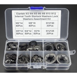 Elantek 280Pcs M3 M4 M5 M6 M8 M10 M12 Metric Internal Tooth Starlock Washers Assortment Kit, Push On Speed Clips Fasteners Assortment Kit,Quick Speed Locking Washers
