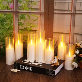 kakoya Flameless LED Candles Upgraded Realistic Flickering Flame Electric Candles,7Pcs Battery Operated Candles with Remote Timers,LED Pillar Candles for Home Decor,Christmas,and Parties（White）