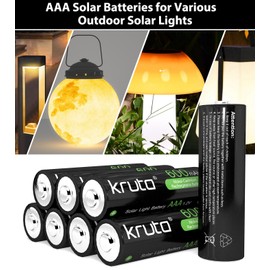 Kruta 12-Pack Rechargeable AAA Batteries, 1.2v 600mAh NiMH Precharged Triple A Solar Batteries for Outdoor Solar Lights and Household Devices, Low-self Discharge, Anti-Leak (Pack 12)