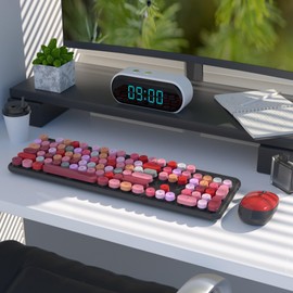 UBOTIE Colorful Computer Wireless Keyboard Mouse Combos, Typewriter Flexible Keys Office Full-Sized Keyboard, 2.4GHz Dropout-Free Connection and Optical Mouse (Red-Polychrome)